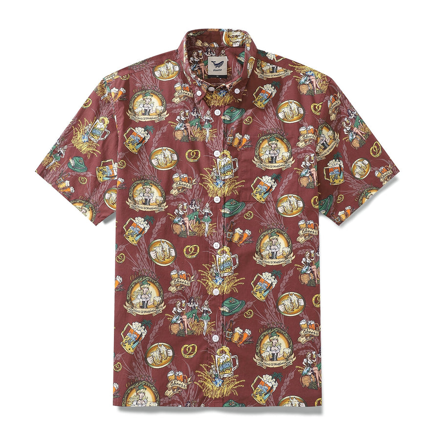 Castlebeard Men's Hawaiian Shirt “O'zapft is” Print Cotton Button-down Short Sleeve Aloha Shirt By Sun