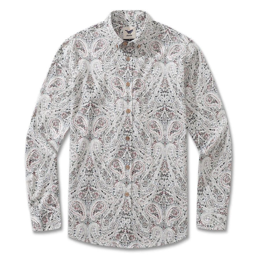 Castlebeard Men's Hawaiian Shirt Paisley By Studio 1987 Cotton Button-down Long Sleeve Aloha Shirt