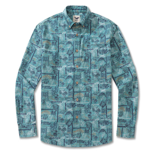 Castlebeard Men's Hawaiian Shirt Pele and Hiiaka Cotton Button-down Long Sleeve Aloha Shirt By Cigar