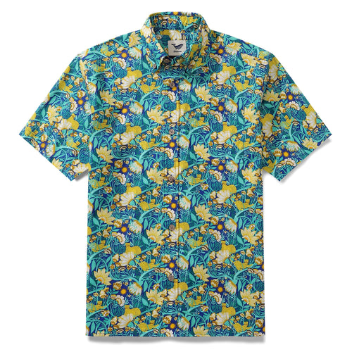 Castlebeard Men's Hawaiian Shirt Power of Nature By Car Pintos Print Cotton Button-down Short Sleeve Aloha Shirt