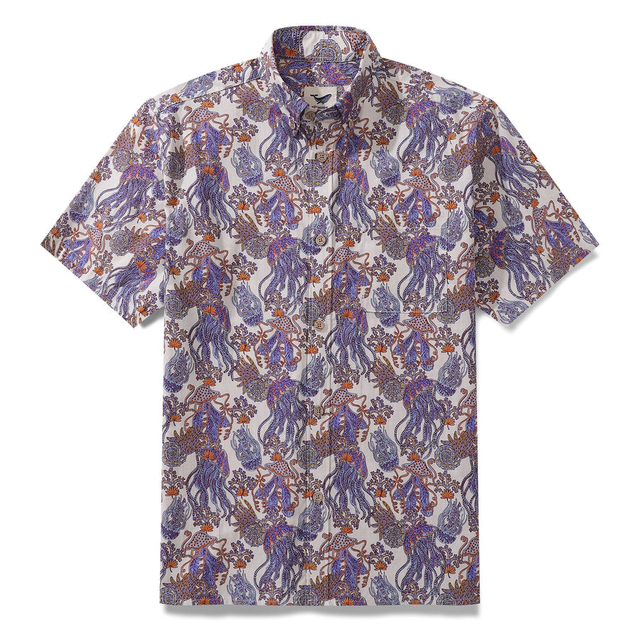 Castlebeard Men's Hawaiian Shirt Precious Undersea World By Andrea Leonelli Cotton Button-down Short Sleeve Aloha Shirt