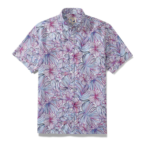 Castlebeard Men's Hawaiian Shirt Purple Tropical Floral Cotton Aloha Shirt Button Down By Amy