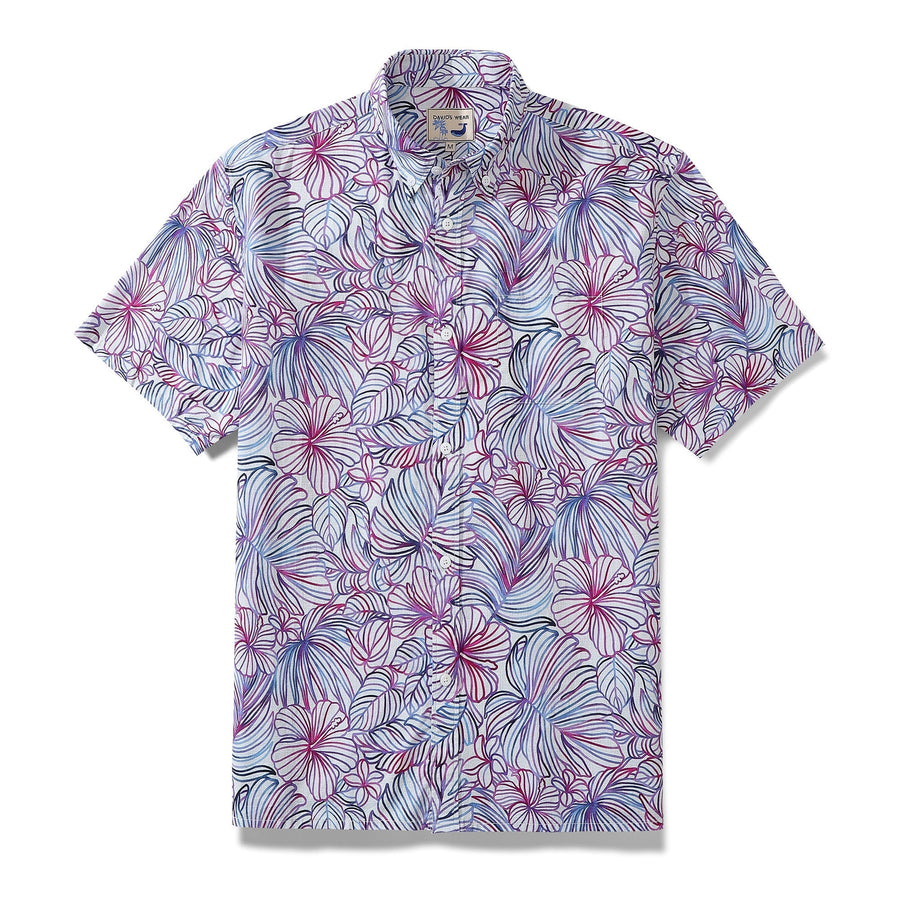 Castlebeard Men's Hawaiian Shirt Purple Tropical Floral Cotton Aloha Shirt Button Down By Amy