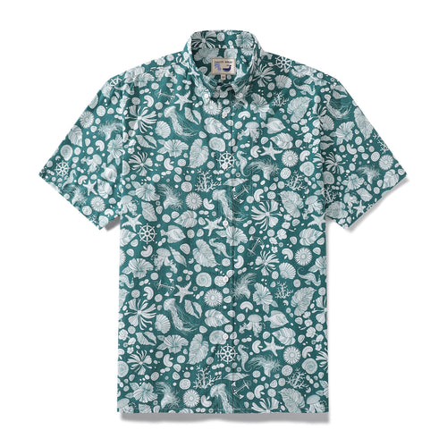 Castlebeard Men's Hawaiian Shirt Seabed strolling Print Cotton Button-down Short Sleeve Aloha Shirt By Amy