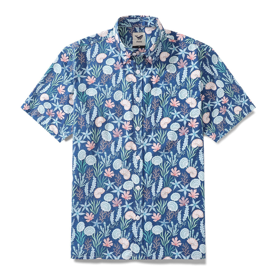 Castlebeard Men's Hawaiian Shirt Seaside Print By Luova Flow Cotton Button-down Short Sleeve Aloha Shirt