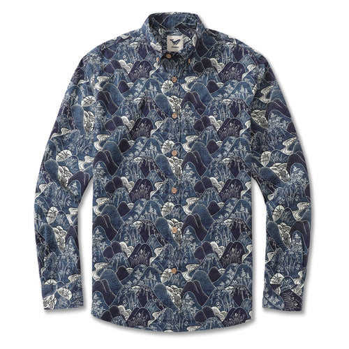 Castlebeard Men's Hawaiian Shirt Serenity Falls Cotton Button-down Long Sleeve Aloha Shirt By Cigar