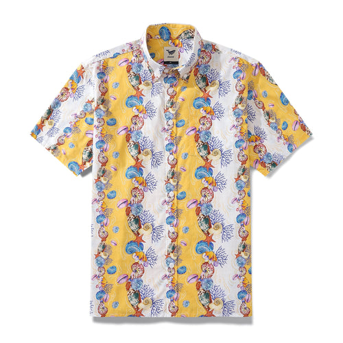 Castlebeard Men's Hawaiian Shirt Shell-Stripes Short Sleeve Aloha By Sylvia