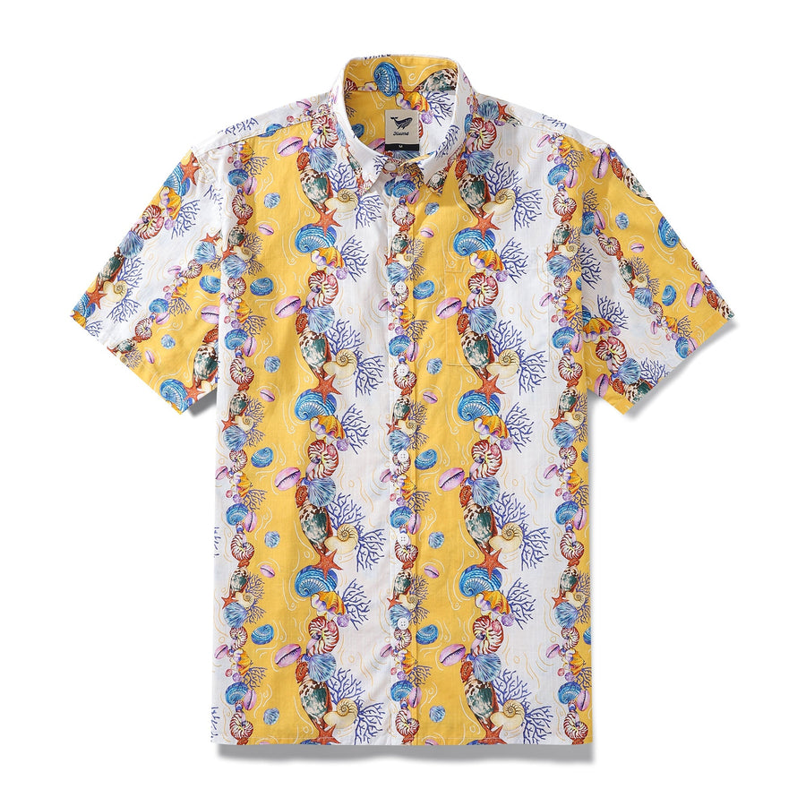 Castlebeard Men's Hawaiian Shirt Shell-Stripes Short Sleeve Aloha By Sylvia