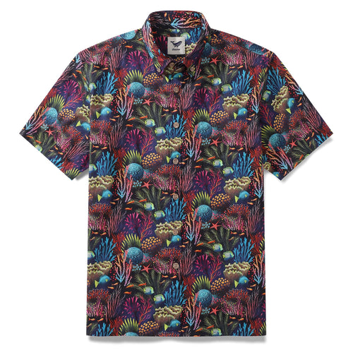 Castlebeard Mens Hawaiian Shirt Short Sleeve Fish Shirt Coral Reef Cotton Beach Shirt Magical World Coral Reef By Uta Krogmann