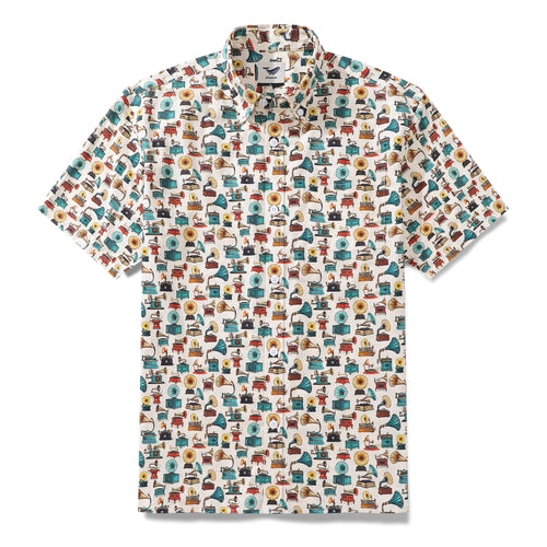 Castlebeard Men's Hawaiian Shirt Spinning in the Past Print Cotton Button-down Short Sleeve Aloha Shirt By Amy