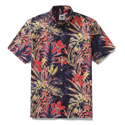 Castlebeard Men's Hawaiian Shirt Summer Night Print Cotton Button-down Short Sleeve Aloha Shirt By Amy
