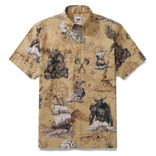 Castlebeard Men's Hawaiian Shirt Swashbucklers' Quest Cotton Button-down Short Sleeve Aloha Shirt By Sherry