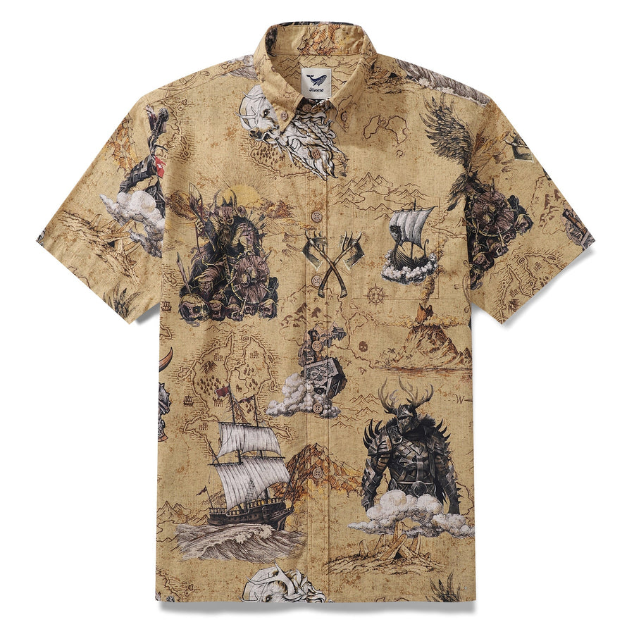 Castlebeard Men's Hawaiian Shirt Swashbucklers' Quest Cotton Button-down Short Sleeve Aloha Shirt By Sherry