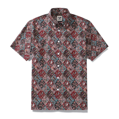 Castlebeard Men's Hawaiian Shirt Symphony of Birds Print Cotton Button-down Short Sleeve Aloha Shirt By Amy