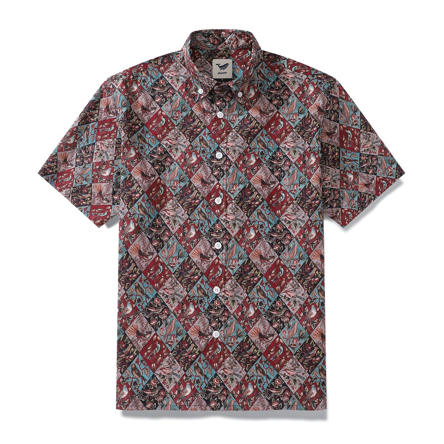 Castlebeard Men's Hawaiian Shirt Symphony of Birds Print Cotton Button-down Short Sleeve Aloha Shirt By Amy