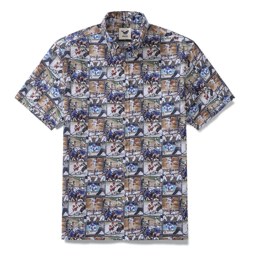 Castlebeard Men's Hawaiian Shirt Team Dynamics Print Cotton Button-down Short Sleeve Aloha Shirt By Sun