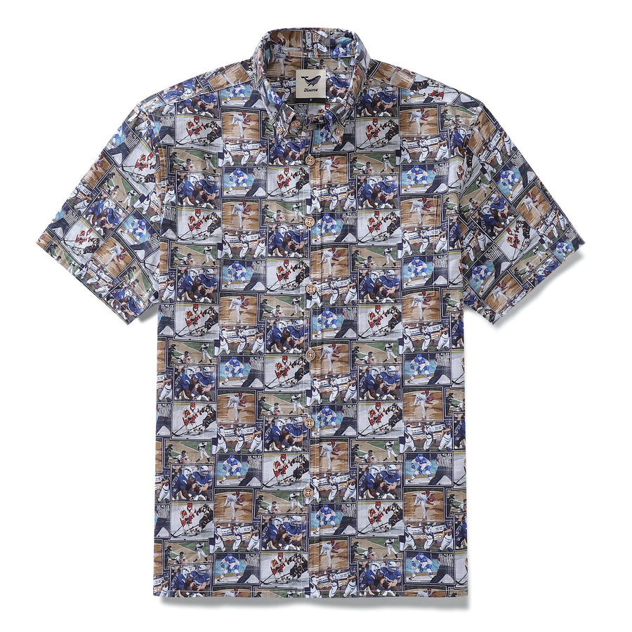 Castlebeard Men's Hawaiian Shirt Team Dynamics Print Cotton Button-down Short Sleeve Aloha Shirt By Sun