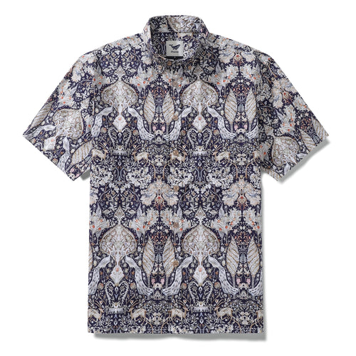Castlebeard Men's Hawaiian Shirt The Garden of Serenity Cotton Button-down Short Sleeve 1940s Vintage Shirt By Sylvia
