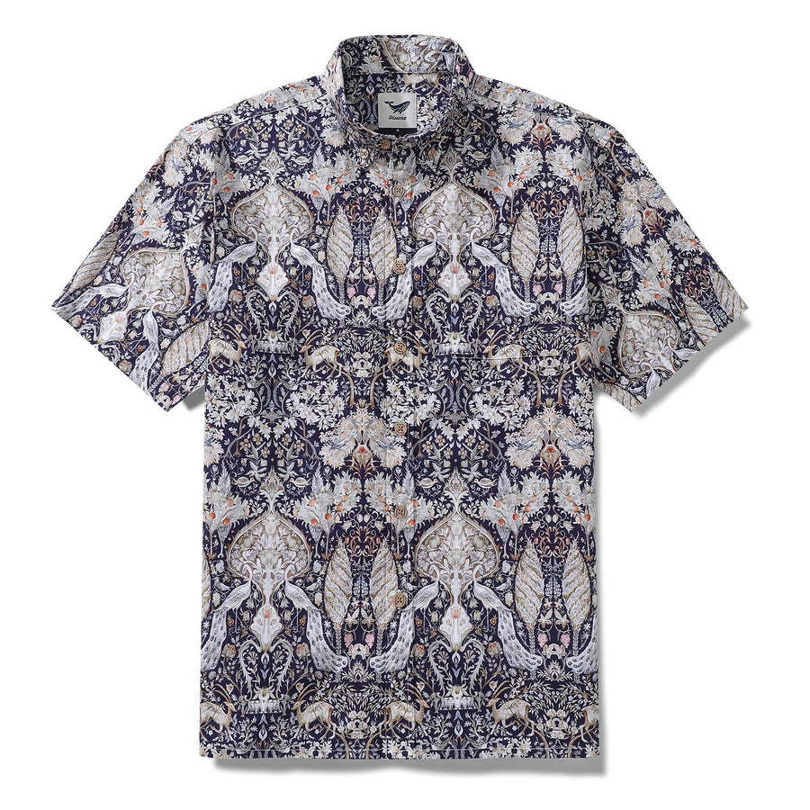 Castlebeard Men's Hawaiian Shirt The Garden of Serenity Cotton Button-down Short Sleeve 1940s Vintage Shirt By Sylvia