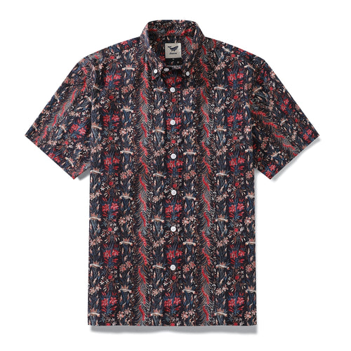Castlebeard Men's Hawaiian Shirt The Genus Iris Print Cotton Button-down Short Sleeve Aloha Shirt By Amy
