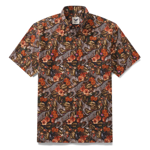 Castlebeard Men's Hawaiian Shirt The Playful Leopard Print Cotton Button-down Short Sleeve Aloha Shirt By Yakima
