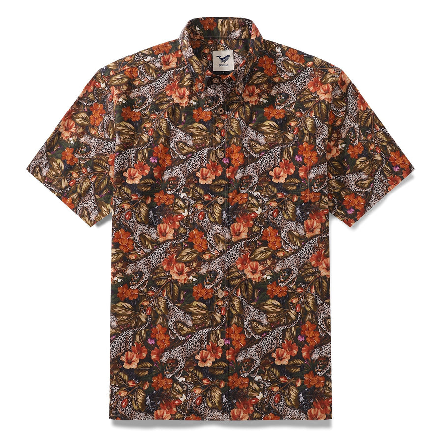 Castlebeard Men's Hawaiian Shirt The Playful Leopard Print Cotton Button-down Short Sleeve Aloha Shirt By Yakima
