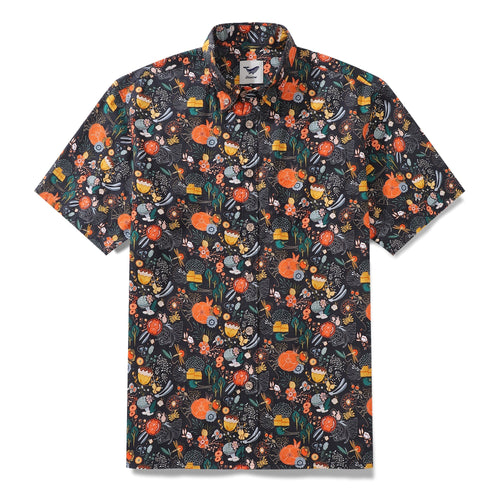 Castlebeard Men's Hawaiian Shirt The Secret Garden Print By Lucille Pattern Cotton Button-down Short Sleeve Aloha Shirt