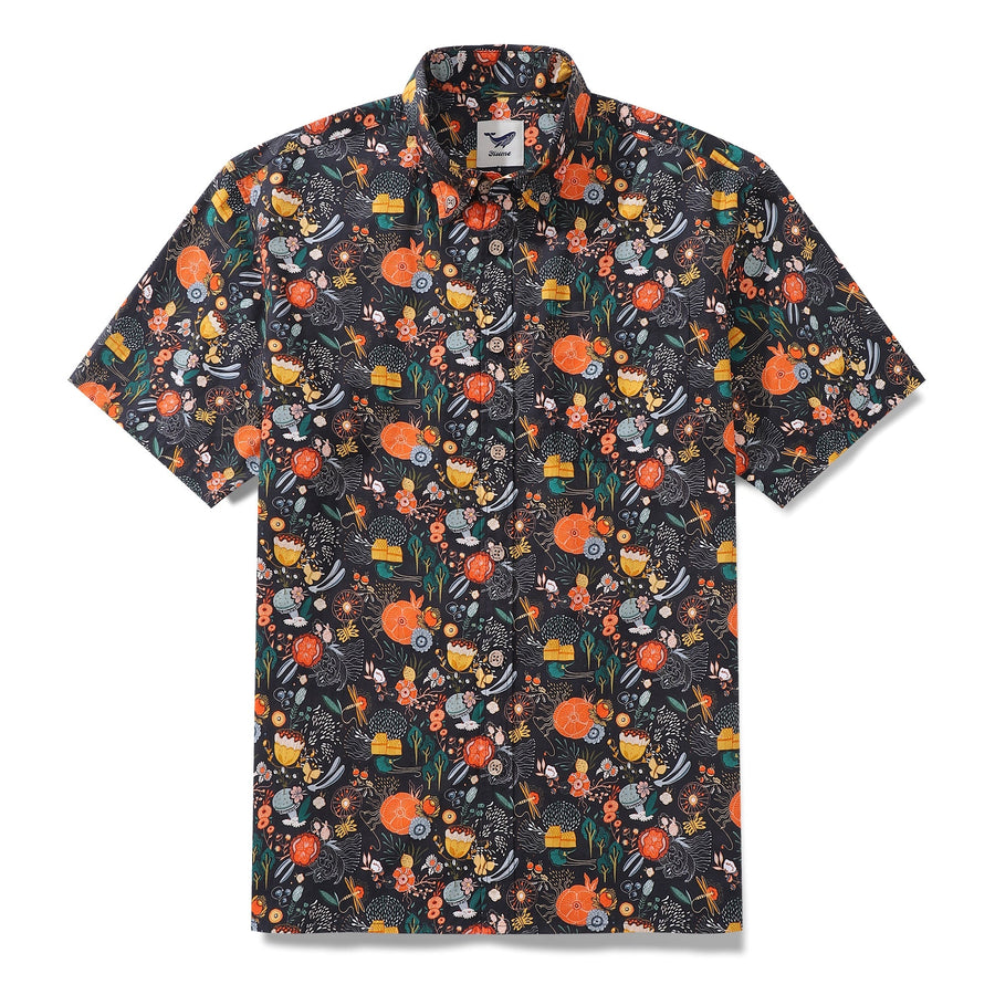 Castlebeard Men's Hawaiian Shirt The Secret Garden Print By Lucille Pattern Cotton Button-down Short Sleeve Aloha Shirt