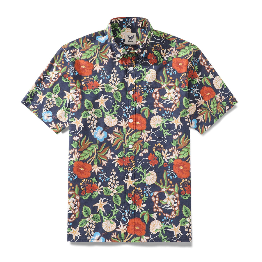 Castlebeard Men's Hawaiian Shirt Treasure Garden Print 1940s Vintage Short Sleeve Aloha Shirt By Evan