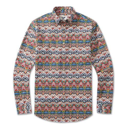 Castlebeard Men's Hawaiian Shirt Tropical Groove Cotton Button-down Long Sleeve Aloha Shirt By Amy