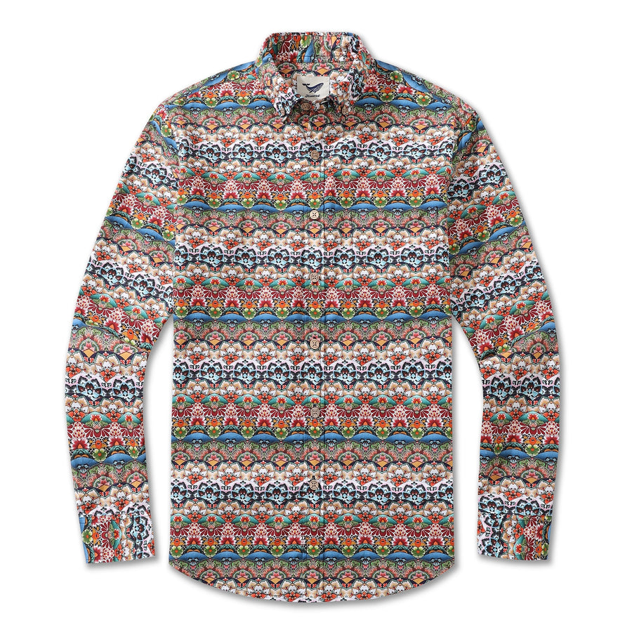Castlebeard Men's Hawaiian Shirt Tropical Groove Cotton Button-down Long Sleeve Aloha Shirt By Amy