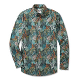 Castlebeard Men's Hawaiian Shirt Tropical Night Emerald Leaves Print By Annick Cotton Button-down Long Sleeve Aloha Shirt, view 3