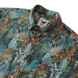 Castlebeard Men's Hawaiian Shirt Tropical Night Emerald Leaves Print By Annick Cotton Button-down Long Sleeve Aloha Shirt, view 4