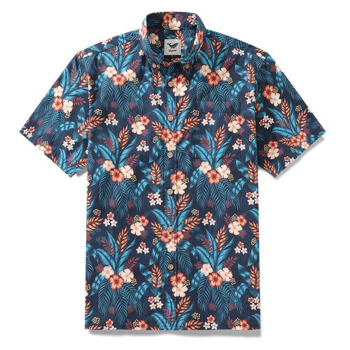 Castlebeard Men's Hawaiian Shirt Tropical Night Print By ME.COCO.DESIGN Cotton Button-down Short Sleeve Aloha Shirt