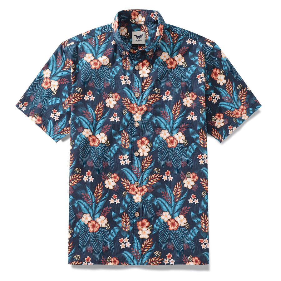 Castlebeard Men's Hawaiian Shirt Tropical Night Print By ME.COCO.DESIGN Cotton Button-down Short Sleeve Aloha Shirt