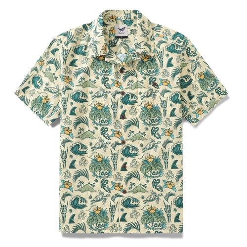 Castlebeard Men's Hawaiian Shirt Tropical Surf Punk Pattern By Laihha Organna Cotton Camp collar Short Sleeve Aloha Shirt