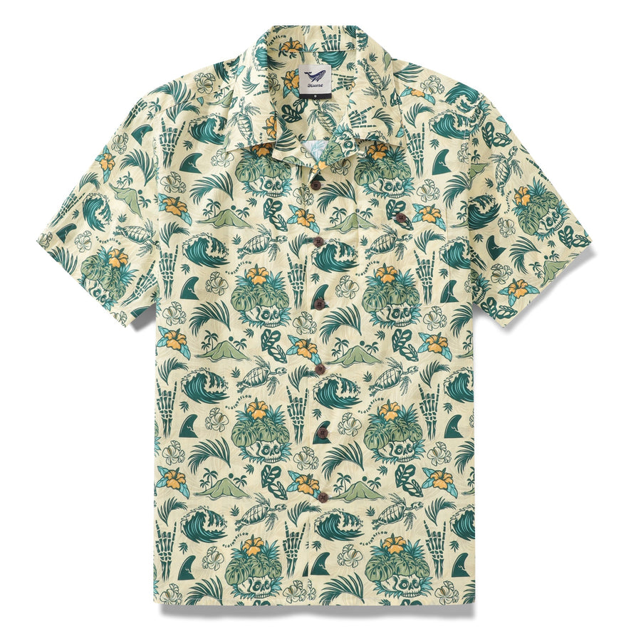 Castlebeard Men's Hawaiian Shirt Tropical Surf Punk Pattern By Laihha Organna Cotton Camp collar Short Sleeve Aloha Shirt