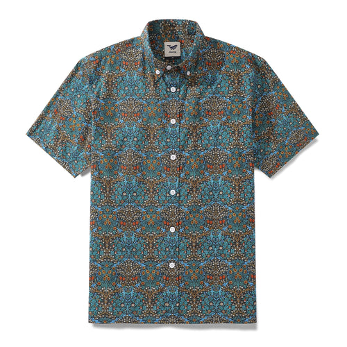 Castlebeard Men's Hawaiian Shirt Tulip Print Cotton Short Sleeve 1940s Vintage Aloha Shirt By Amy