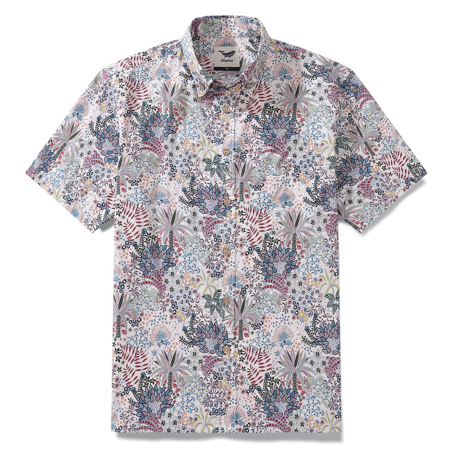 Castlebeard Men's Hawaiian Shirt Vibrant Jungle Print Cotton Button-down Short Sleeve Aloha Shirt By Sylvia