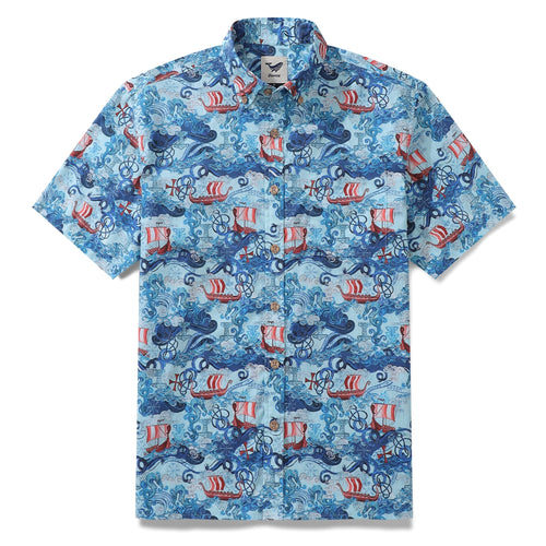 Castlebeard Men's Hawaiian Shirt Vikings By Alice Brown Cotton Button-down Short Sleeve Aloha Shirt