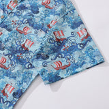 Castlebeard Men's Hawaiian Shirt Vikings By Alice Brown Cotton Button-down Short Sleeve Aloha Shirt, view 4