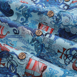 Castlebeard Men's Hawaiian Shirt Vikings By Alice Brown Cotton Button-down Short Sleeve Aloha Shirt, view 5