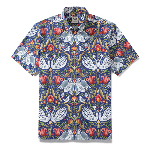Castlebeard Men's Hawaiian Shirt Vintage Birds Print By Julia Madoka Cotton Button-down Short Sleeve Aloha Shirt