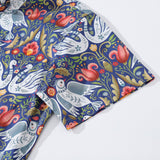 Castlebeard Men's Hawaiian Shirt Vintage Birds Print By Julia Madoka Cotton Button-down Short Sleeve Aloha Shirt, view 4