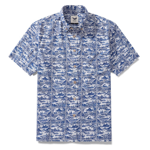Castlebeard Men's Hawaiian Shirt Voyage of Discovery Print Cotton Button-down Short Sleeve Aloha Shirt By Amy