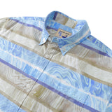 Castlebeard Men's Horizontal Stripe Shirt Blue Waves Print Casual Short Sleeve Button Down By Sylvia, view 2