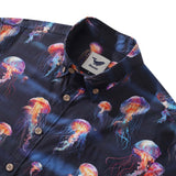 Castlebeard Men's Ocean Hawaiian Short Sleeve Cotton Resort Wear Shirt Jellyfish Print Luminescent Dreams By Amy, view 2