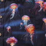 Castlebeard Men's Ocean Hawaiian Short Sleeve Cotton Resort Wear Shirt Jellyfish Print Luminescent Dreams By Amy, view 3