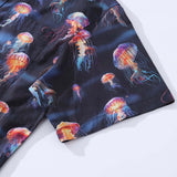 Castlebeard Men's Ocean Hawaiian Short Sleeve Cotton Resort Wear Shirt Jellyfish Print Luminescent Dreams By Amy, view 4