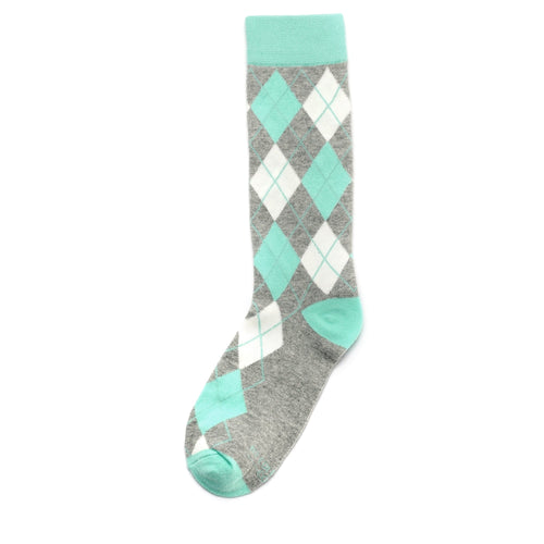 Castlebeard Mint and Grey Argyle Socks